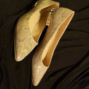 Tan/black Snake print flats with diamonds on the h